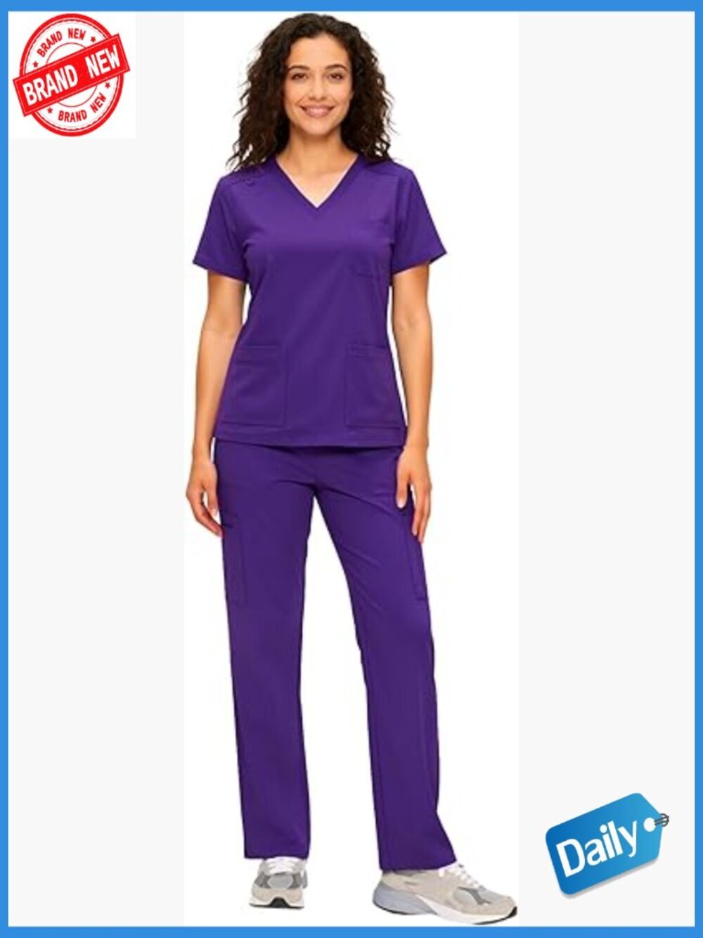 Women's V-Neck Scrub Set with Cargo Pants, 12 Pockets, Soft Stretch